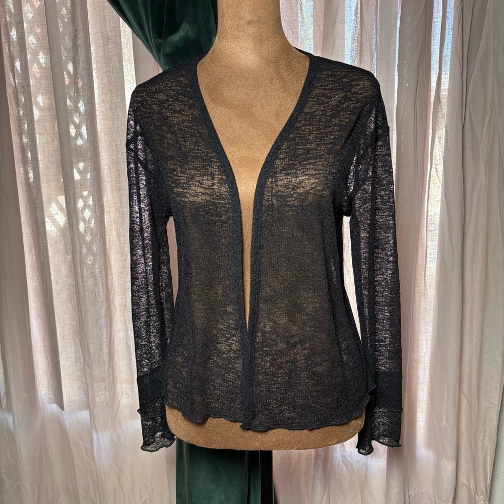 Sheer Black Open Knit Cardigan - M